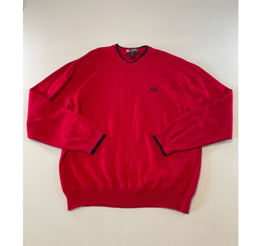 Chaps Ralph Lauren V Neck Cotton Sweater Size M Red